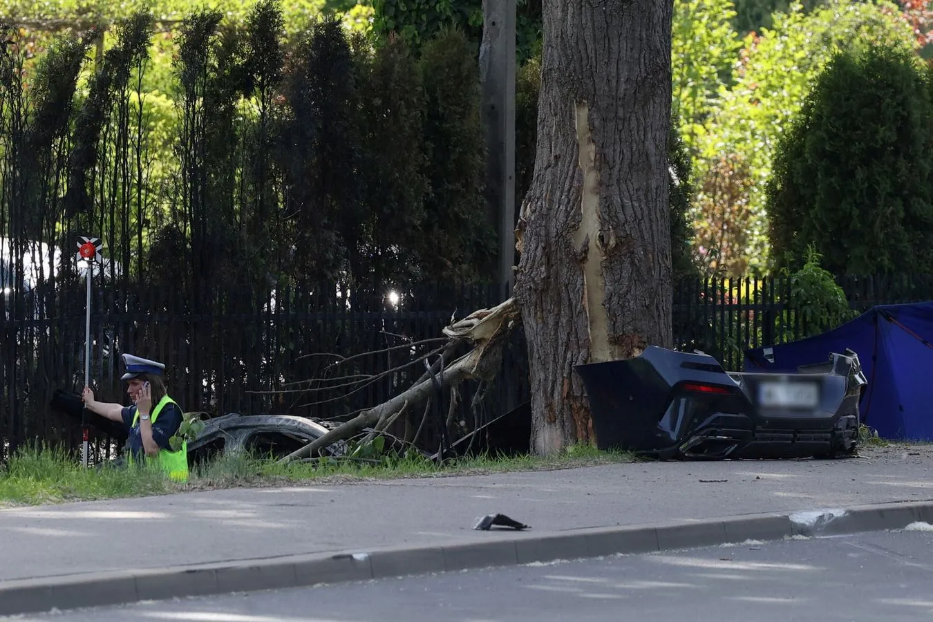 Trzy osoby zginęły w Wilanowie. Bmw uderzyło w drzewo i stanęło w płomieniach