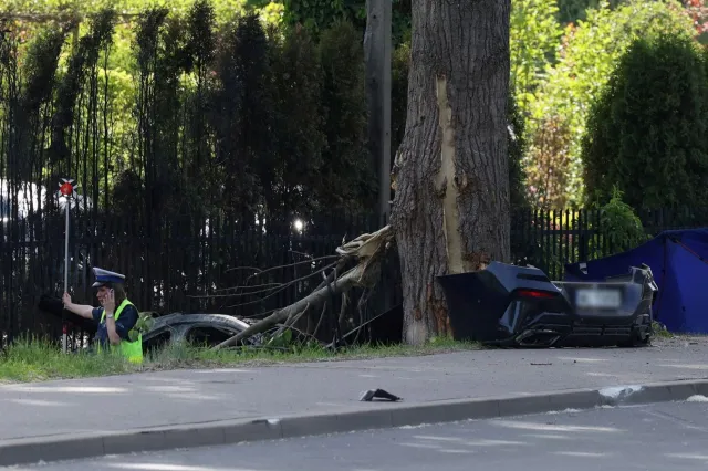 Trzy osoby zginęły w Wilanowie. Bmw uderzyło w drzewo i stanęło w płomieniach