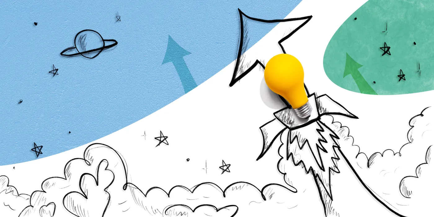 Idea,Light,Bulb,Flying,To,The,Sky,Like,A,Rocket