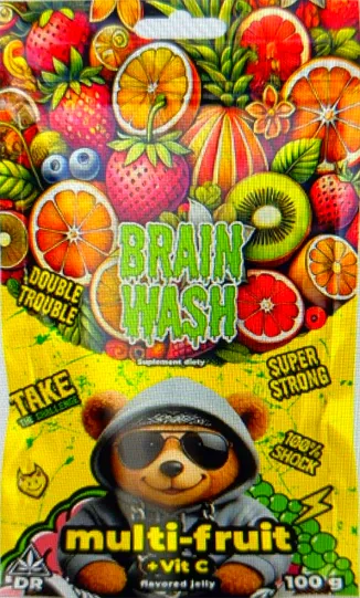 BRAIN WASH – żelki konopne o smaku wieloowocowym z dodatkiem witaminy C, 100 g, Numer partii: 0708BW06O