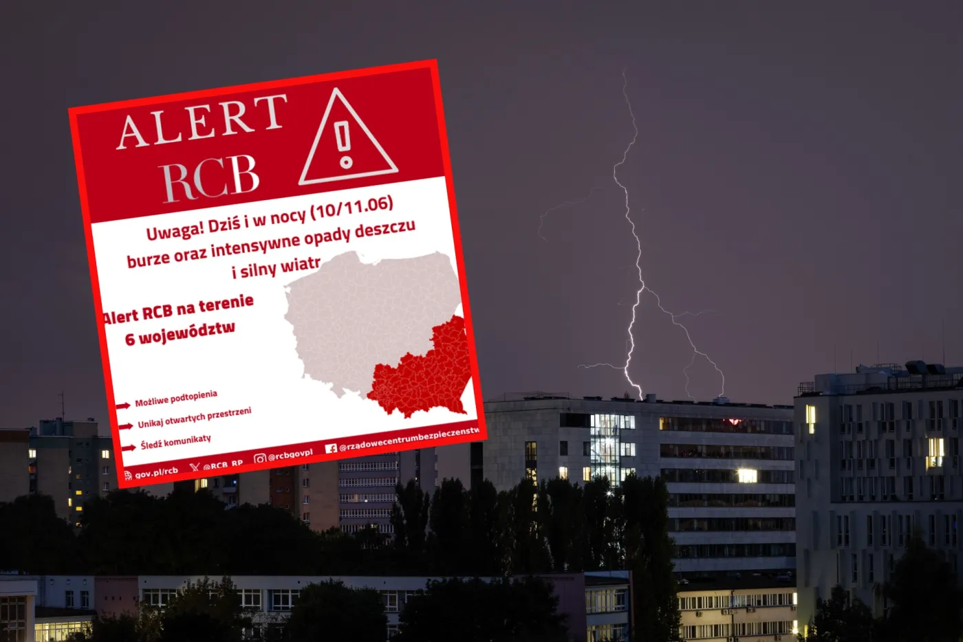 Alert RCB dla sześciu województw. Ostrzeżenie przed burzami
