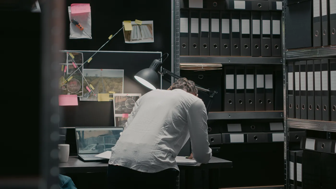 Law,Agent,Analyzing,Forensic,Evidence,Of,Criminal,Case,,Doing,Research