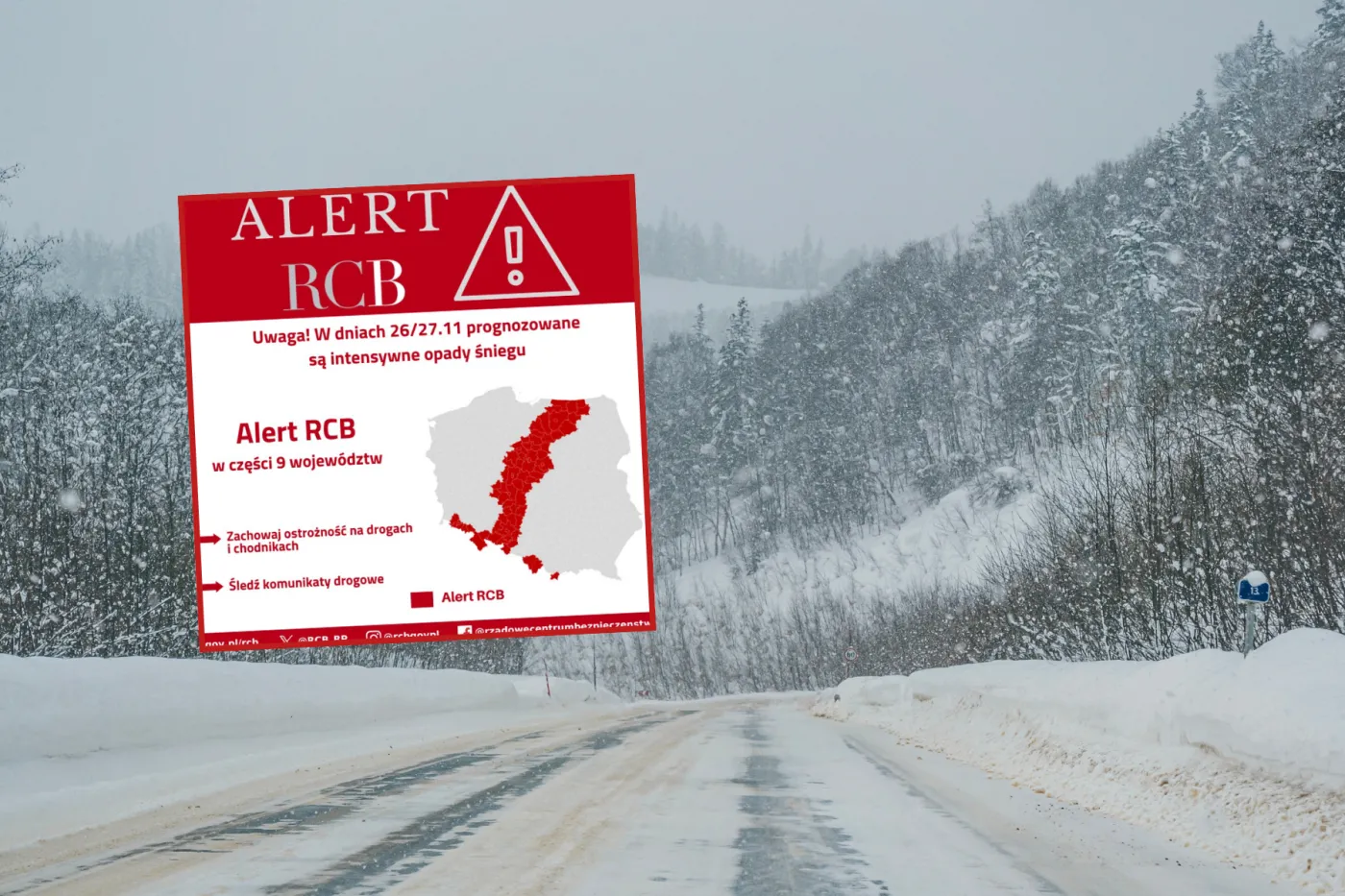 Alerty IMGW i RCB dla 9 województw. Spadnie do 25 cm śniegu