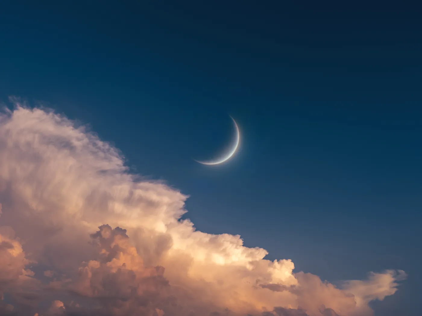 Young,Moon,In,The,Sky,At,Sunset.,Big,Moon,Above