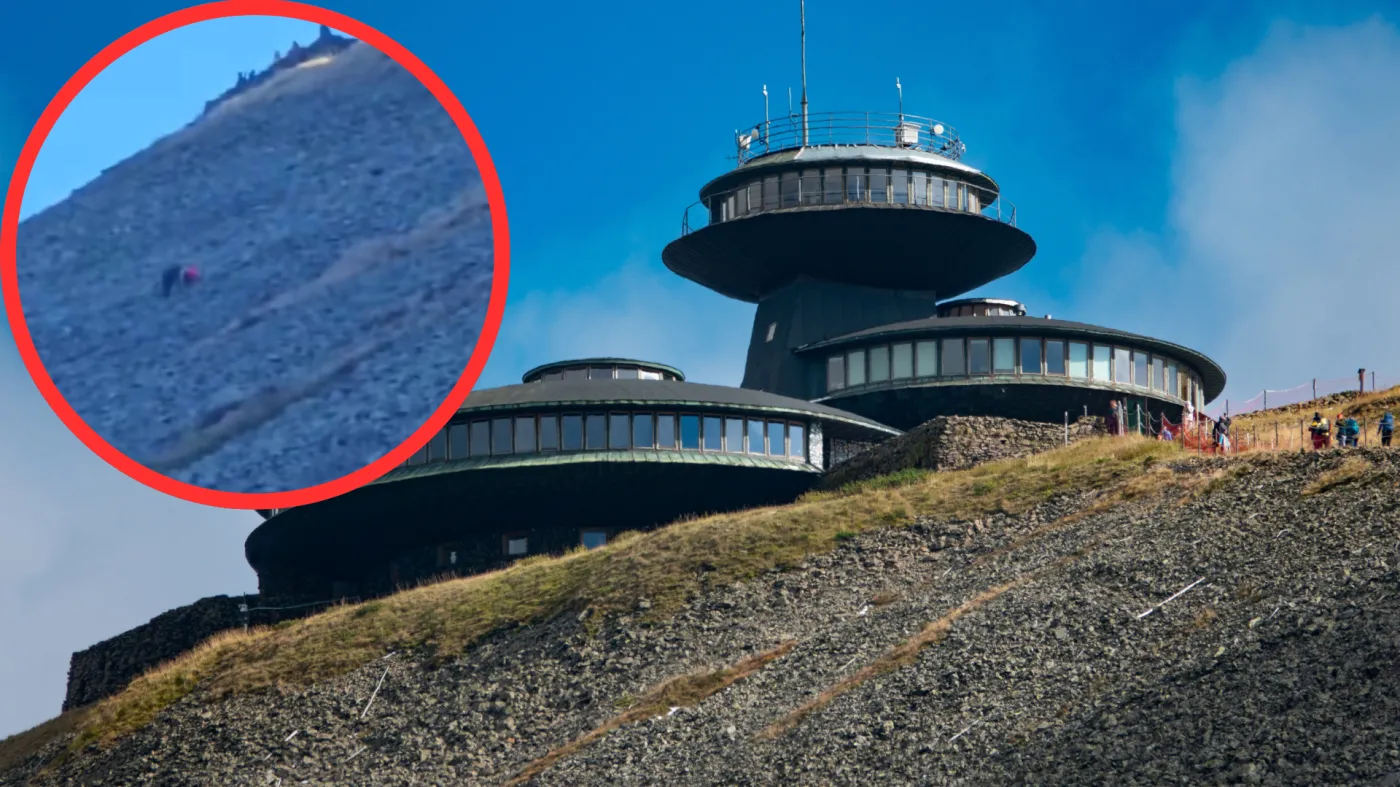 Wspinała się z małym dzieckiem stromym zboczem. Szokujące nagranie ze Śnieżki