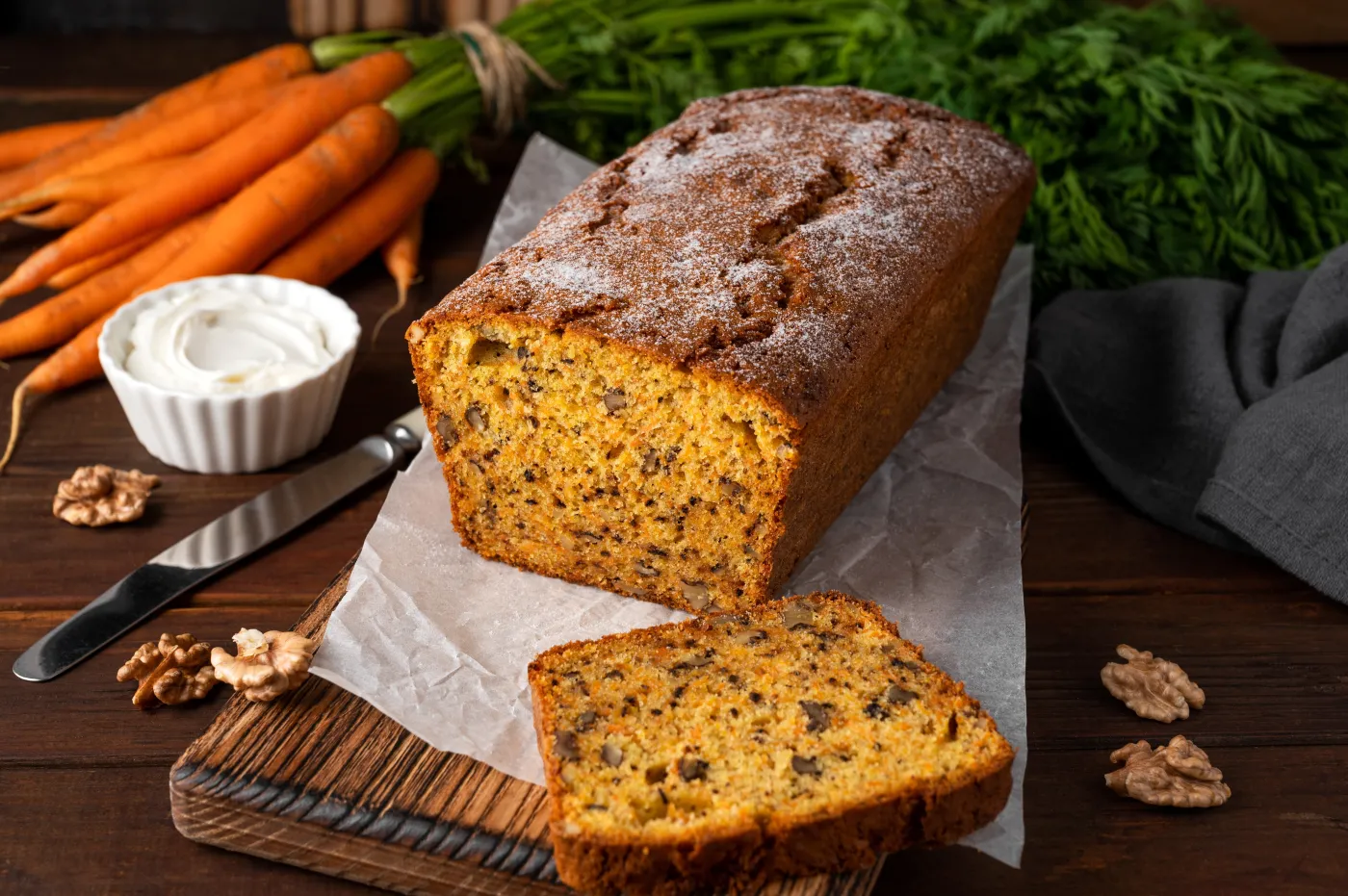 Carrot,Cake,With,Cinnamon,,Walnuts,And,Cream,Cheese,Frosting,On