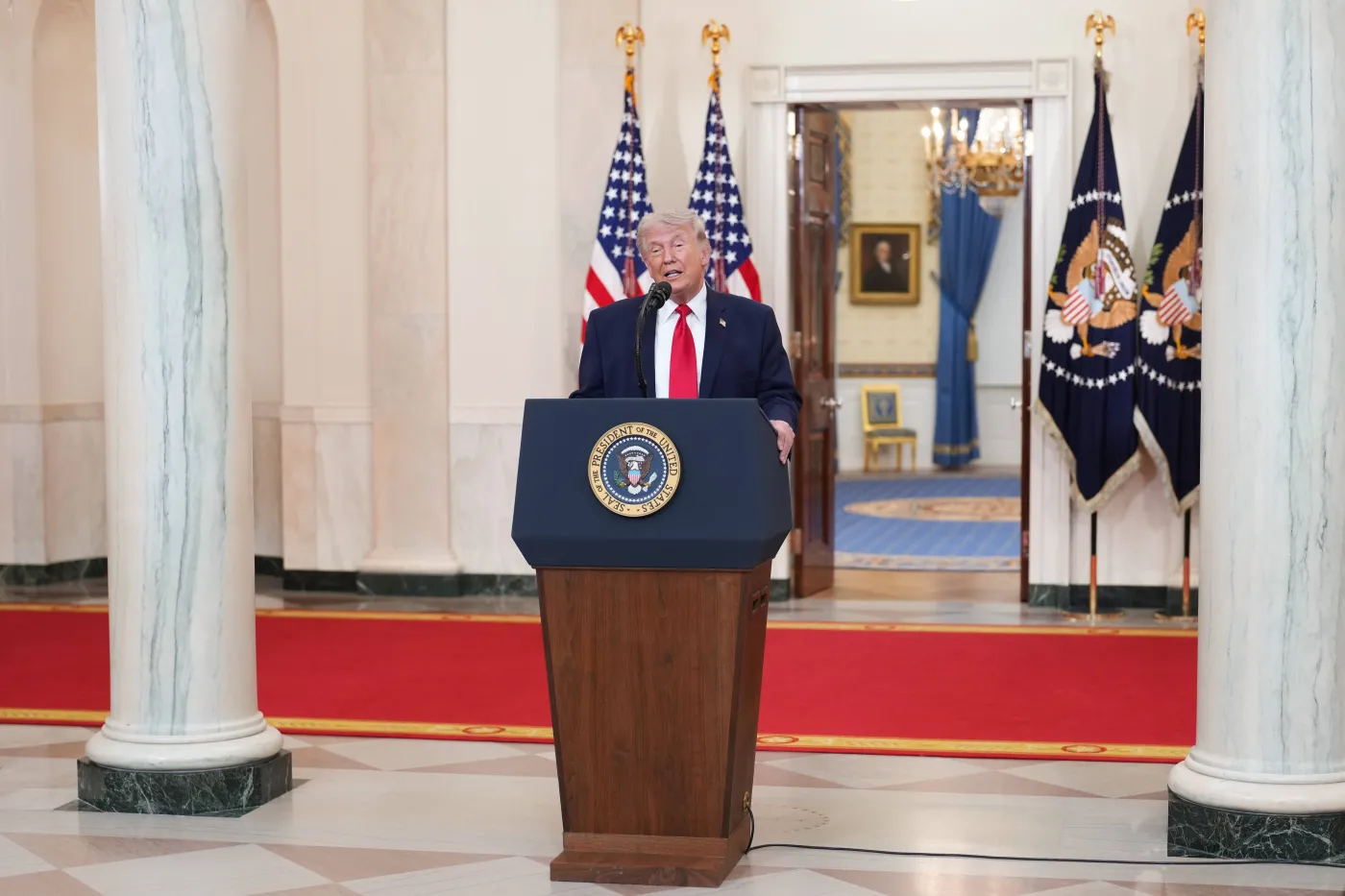 US President Donald J. Trump delivers a nationwide address on Iran