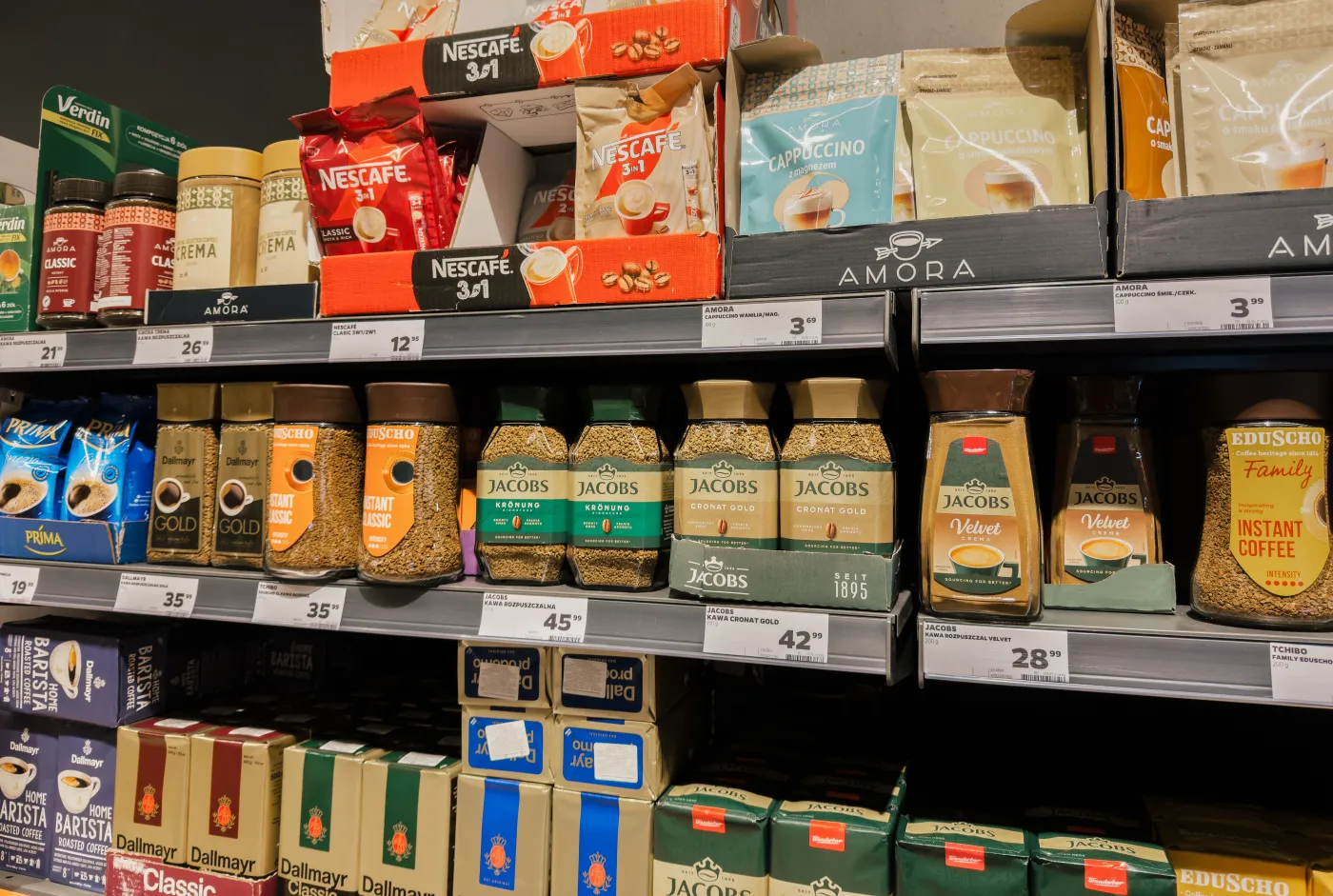 06.16.2026,,Zory,,Poland.,Shelves,With,Various,Coffee,Products,In,Netto