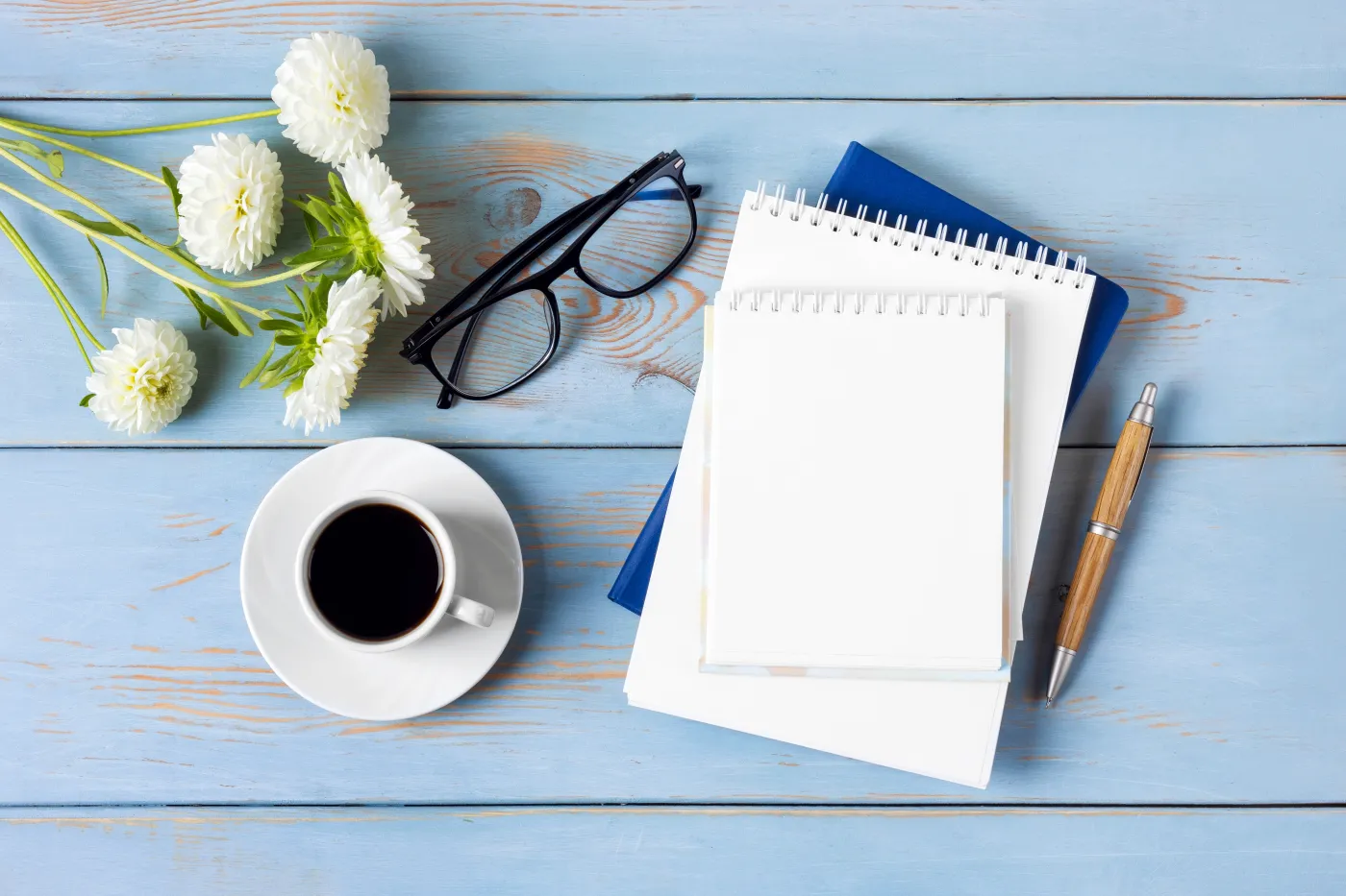 Top,View,Of,The,Desktop.,Spiral,Notebook,With,An,Open