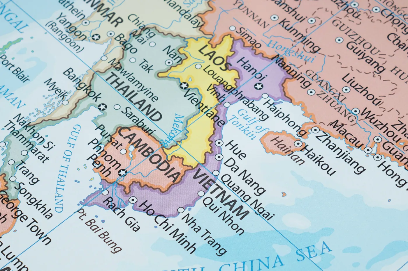 Close,Up,To,A,Vietnam,Political,Map,With,Country,Frontiers