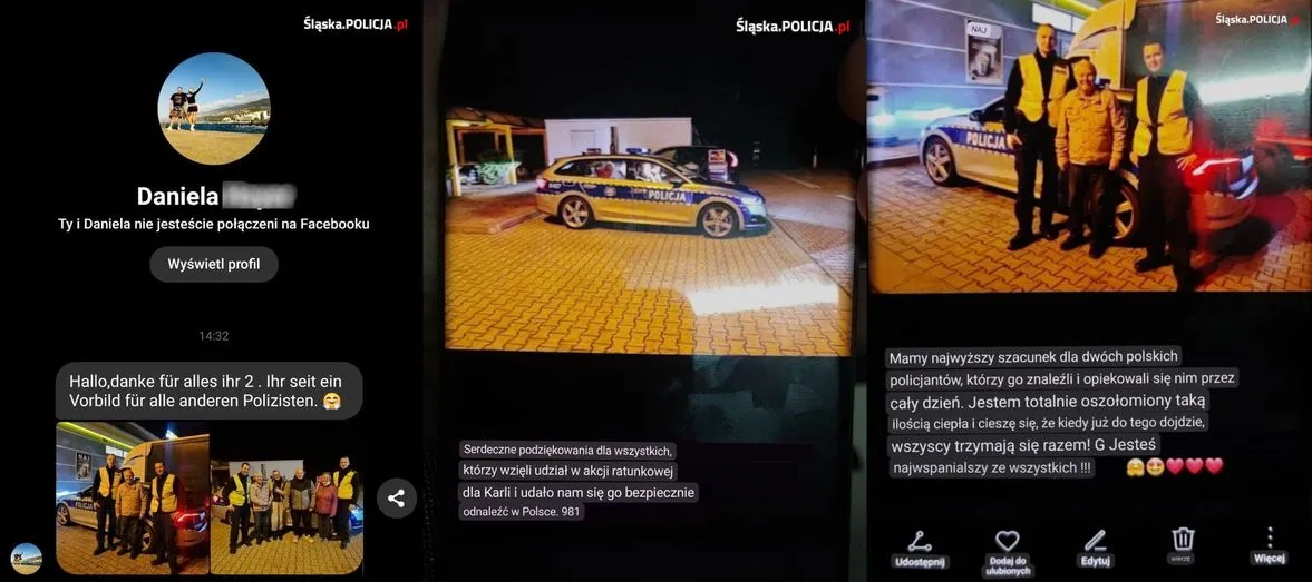 70-latek z Niemiec odnaleziony na A4 w Polsce. Córka do policjantów: Jesteście wzorem