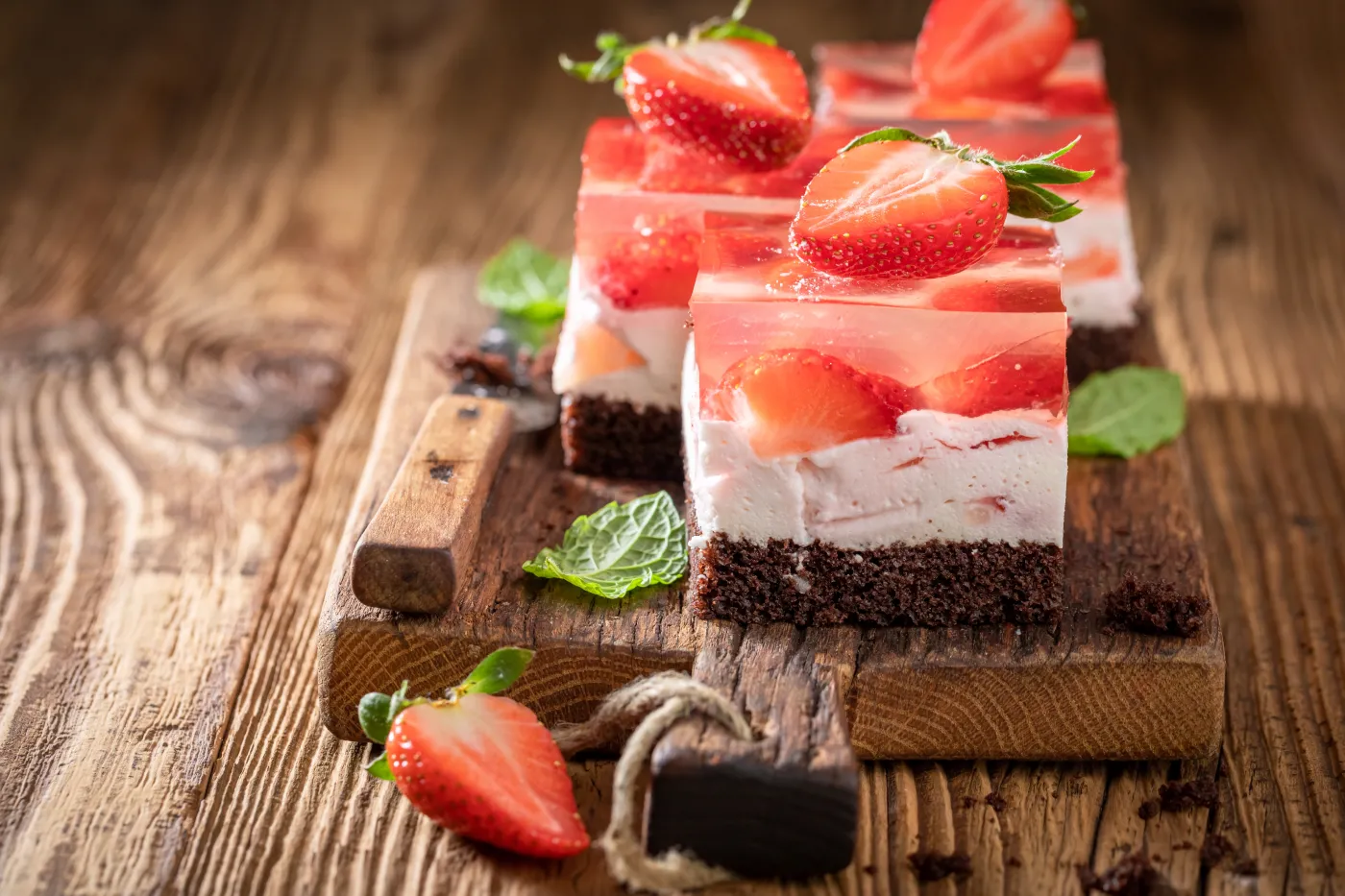 Delicious,Jelly,Cake,With,Fruity,Layer,And,Strawberries,Surrounded,By