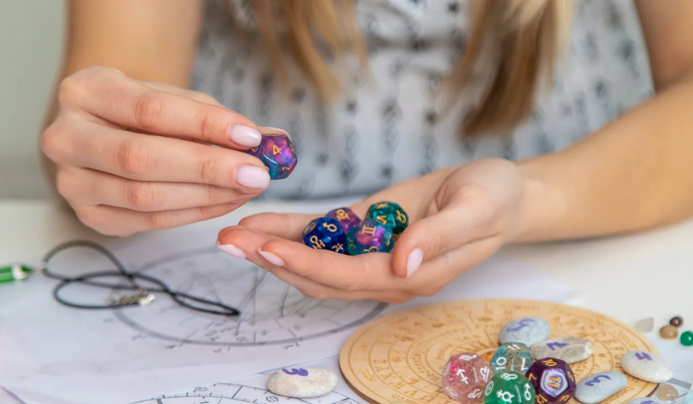 Woman,Numerologist,Astrologer,Counts,Numbers.,Selective,Focus