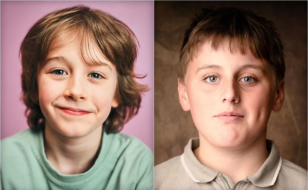 Rory Wilmot jako Neville Longbottom, Amos Kitson jako Dudley Dursley w serialu "Harry Potter"