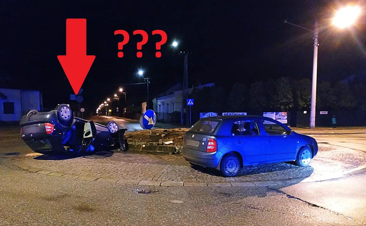Dwie identyczne Skody i dachowanie na rondzie. Seria absurdalnych zdarzeń