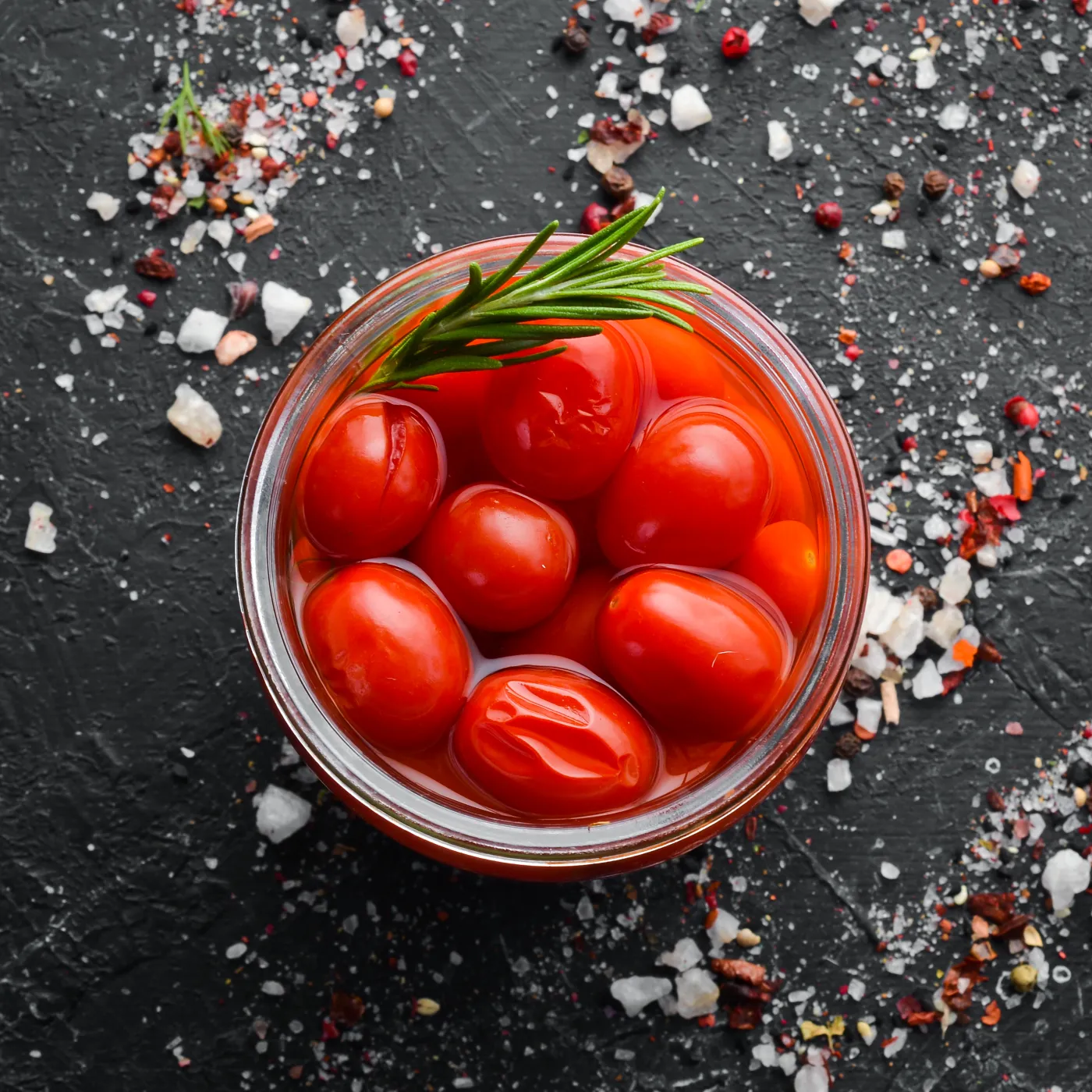 Pickled,Cherry,Tomatoes,In,A,Glass,Jar.,Food,Stocks.,Top