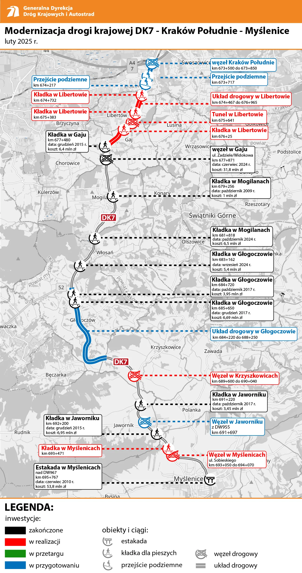 Modernizacja DK7 Kraków Południe - Myślenice - mapa