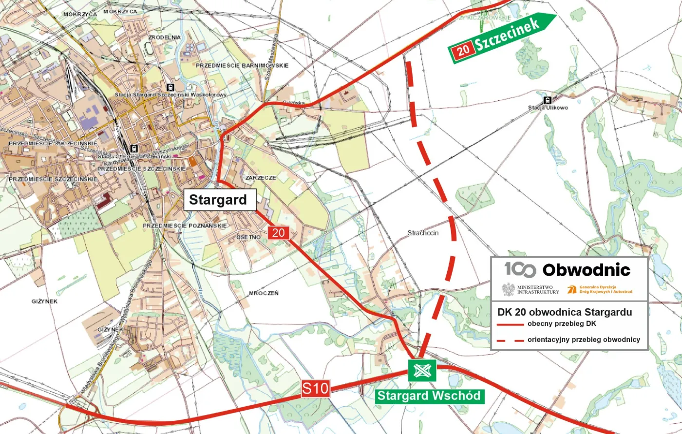 Plan orientacyjny przebiegu obwodnicy Stargardu