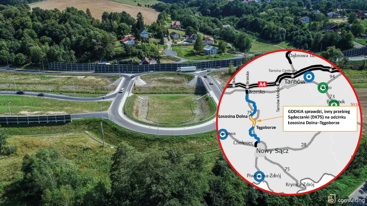 DK75 - zmiana przebiegu Łososina Dolna–Tęgoborze