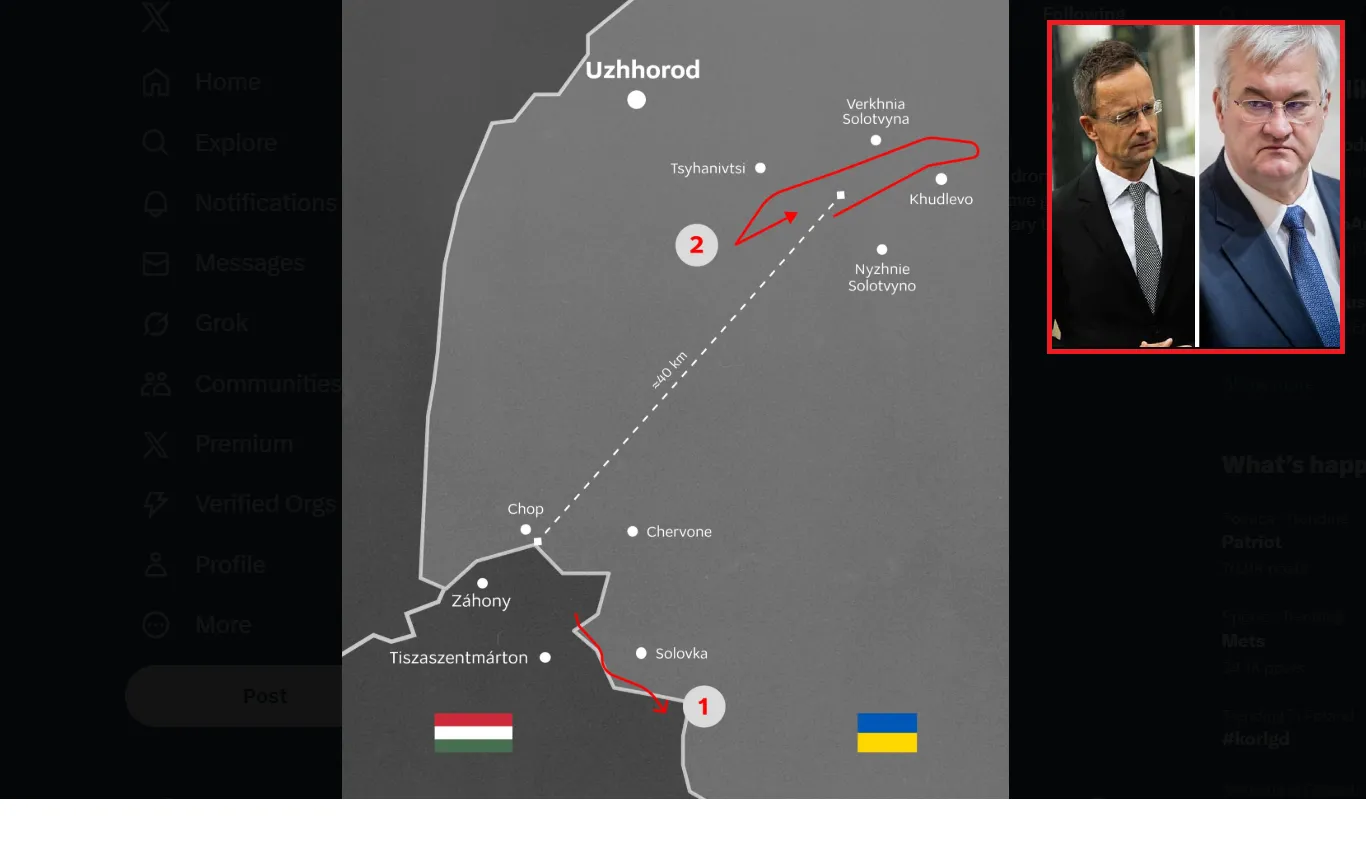 Mapa przelotu węgierskiego drona nad Ukrainą?