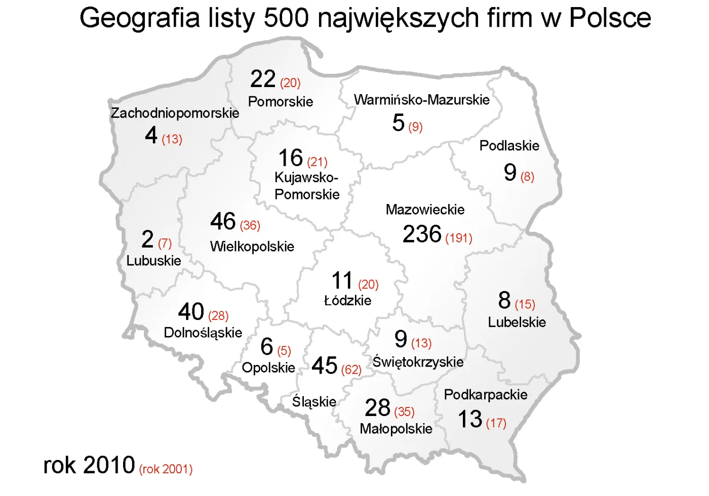 Geografia listy 500 największych firm w Polsce