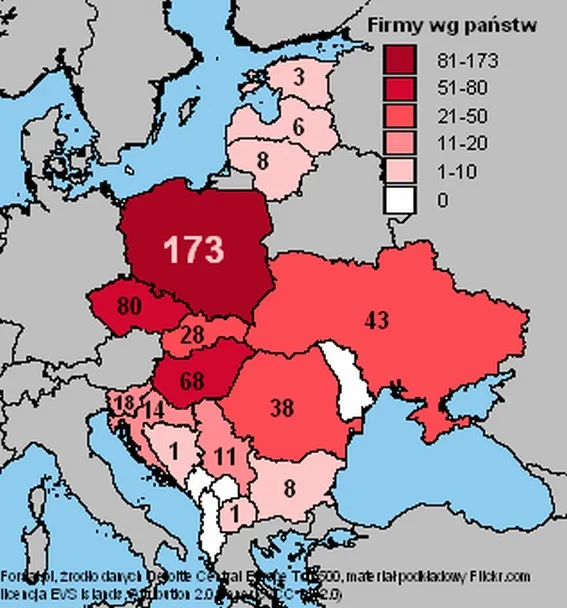 Geografia największych firm Europy Środkowo-Wschodniej według Listy 500 (MAPA)