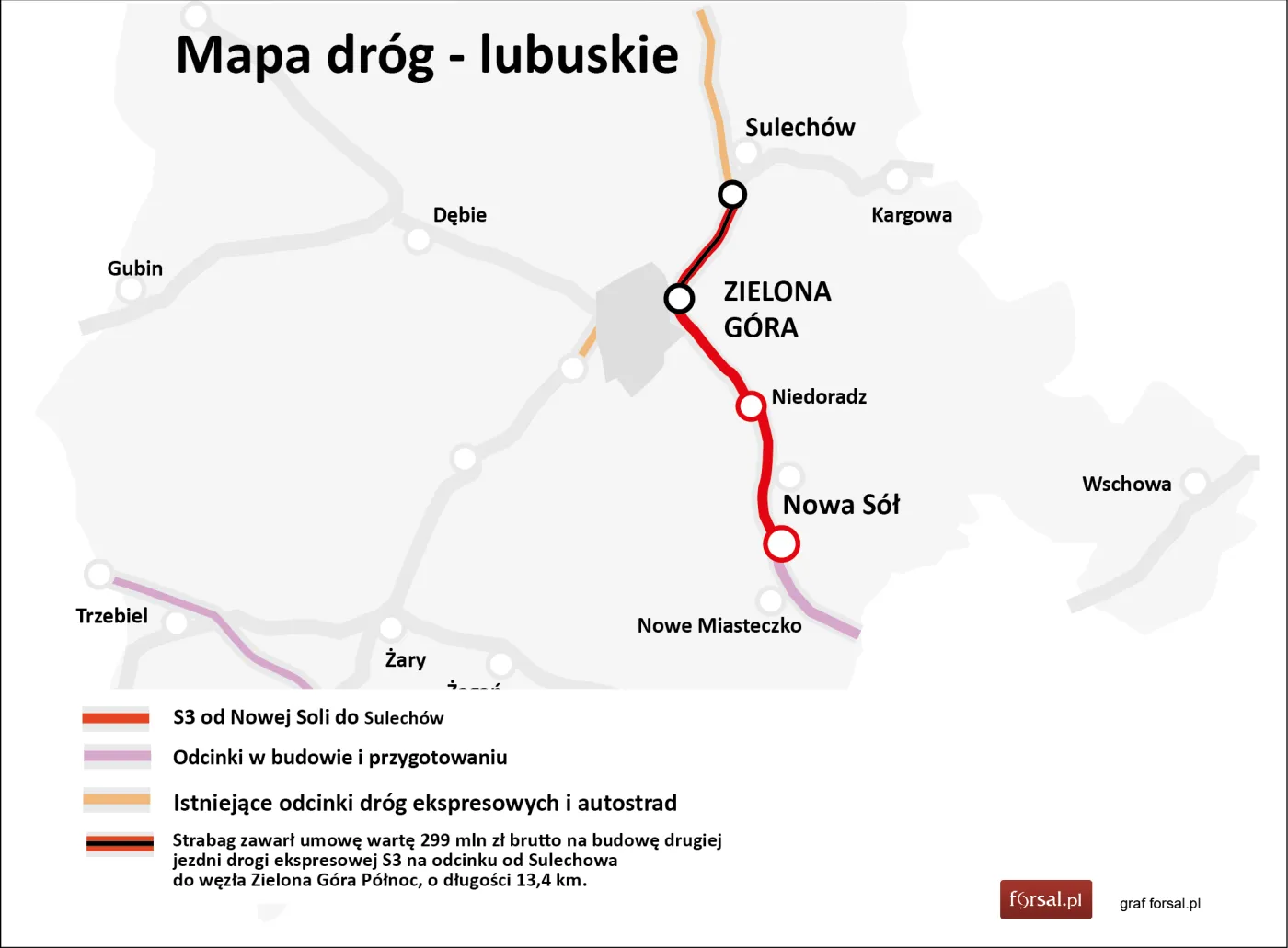 Strabag ma umowę na drugą jezdnię drogi S3 k/ Zielonej Góry za 299 mln zł