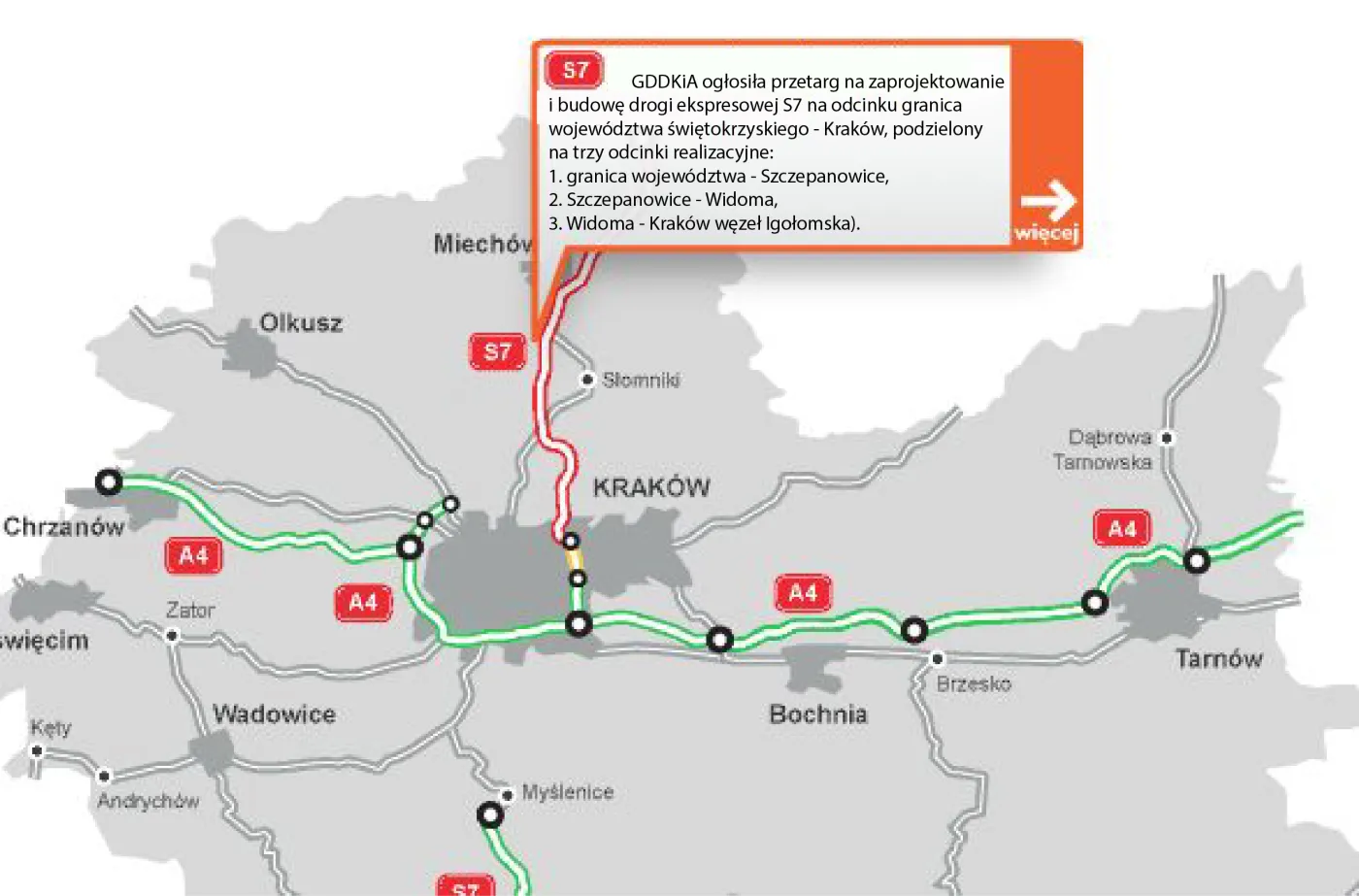 GDDKiA ogłosiła przetarg na ekspresówkę S7 do Krakowa