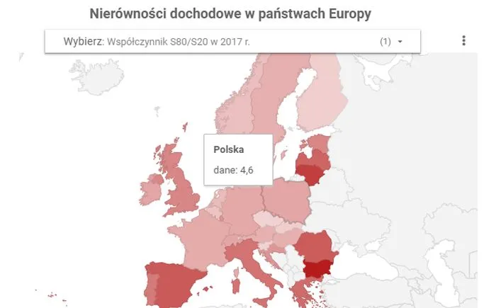 Polska jak Szwajcaria. Oto mapa nierówności dochodowych w Europie