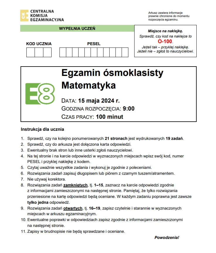 Egzamin ósmoklasisty. Matematyka
