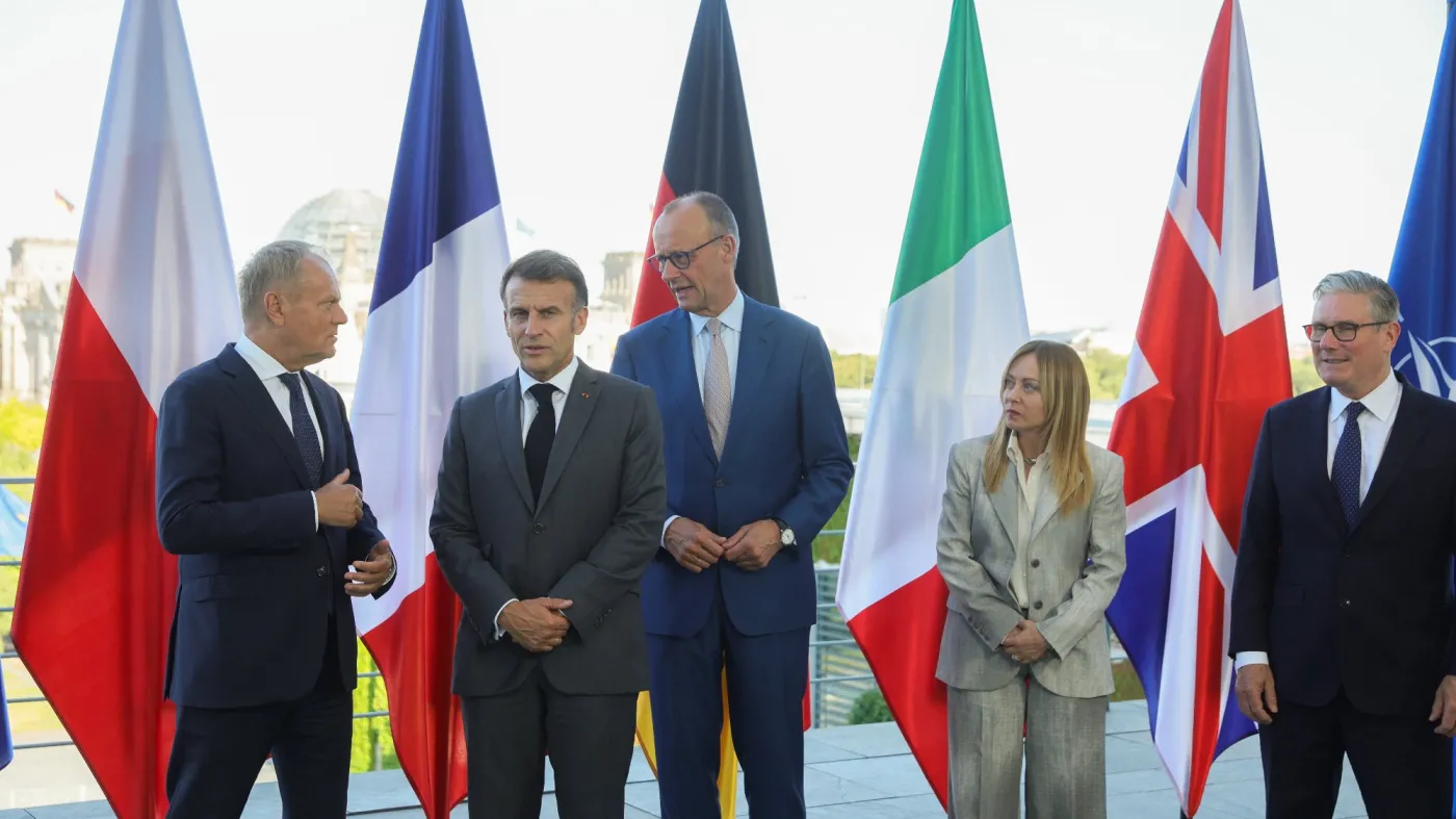 Giorgia Meloni, Friedrich Merz, Donald Tusk, Emmanuel Macron, Keir Starmer