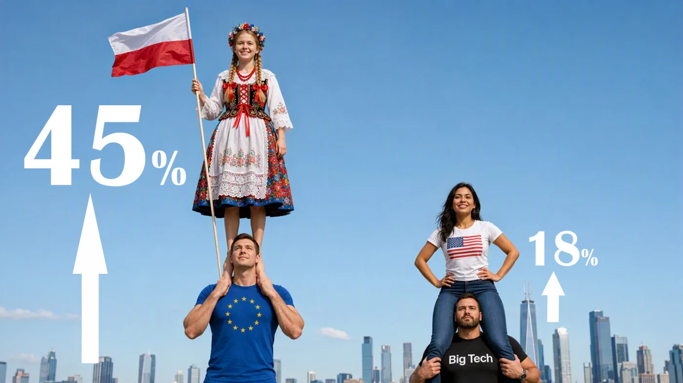 Choć przez ostatnich 10 lat gospodarka Unii Europejskiej traciła dystans do USA, to Polska rozłożyła Stany Zjednoczone na łopatki: w latach 2016 – 2026 nasz skumulowany PKB na głowę (PPP) wzrósł o 45 proc., zaś amerykański o 18 proc.