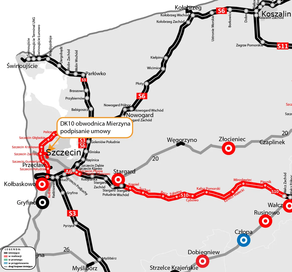 Mapa z lokalizację inwestycji obwodnica Mierzyna