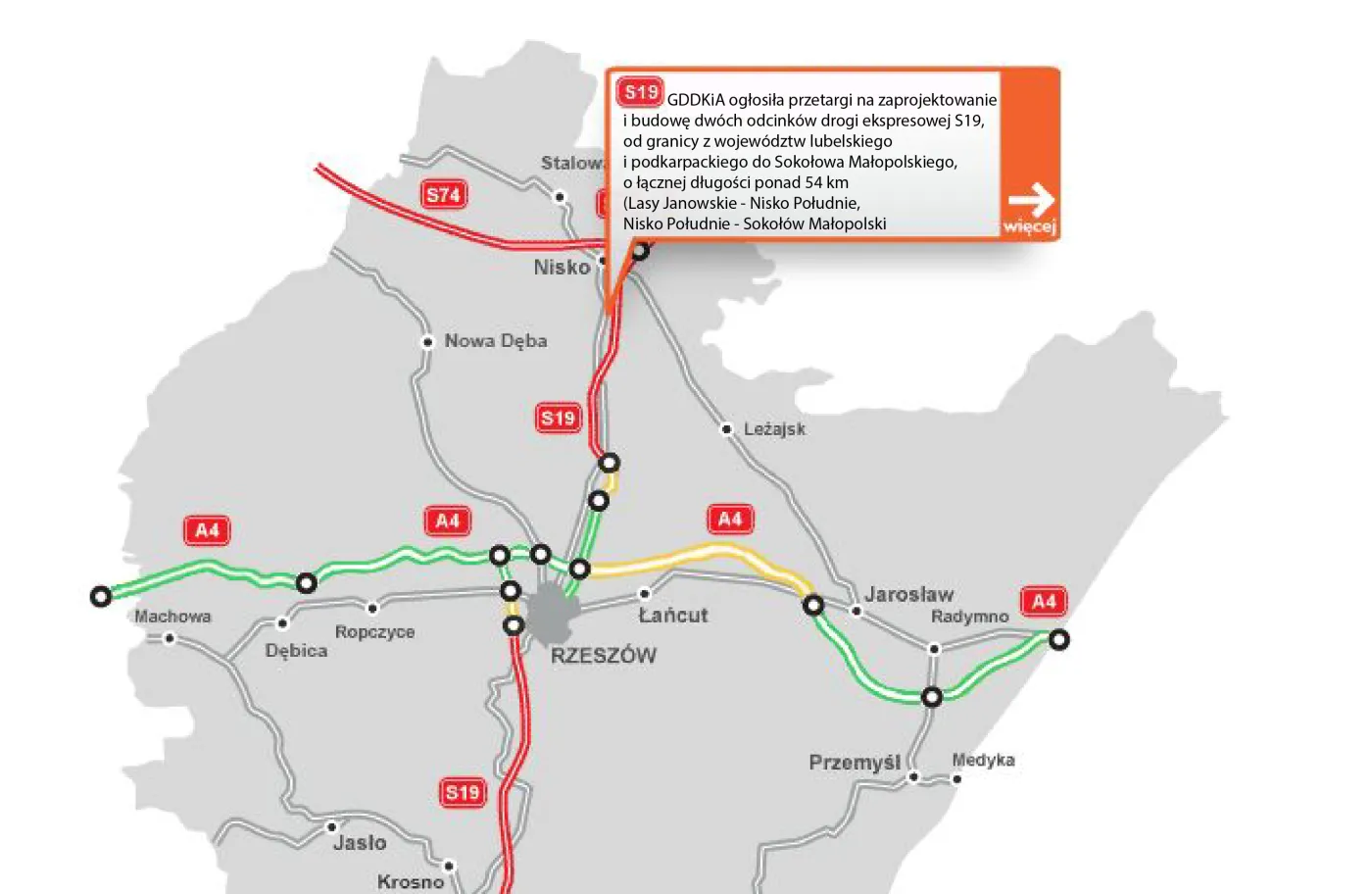 GDDKiA ogłosiła przetarg na odcinek S19 granica podkarpackiego - Sokołów Młp.