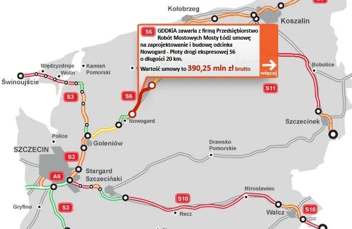 Mosty Łódź mają umowę na odcinek trasy S6 w woj. zachodniopomorskim [MAPA]