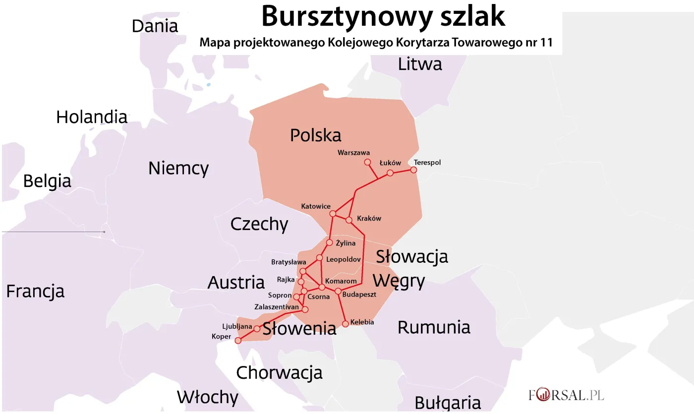 Kolejny szlak połączy Europę Środkową. Zobacz, gdzie będzie biegł Bursztynowy Korytarz Kolejowy [MAPA]