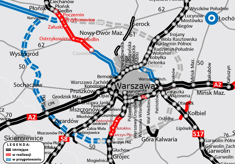 "Warszawski ring" prawie domknięty. Do pełnego ukończenia obwodnicy brakuje niecałe 14 km [MAPA]