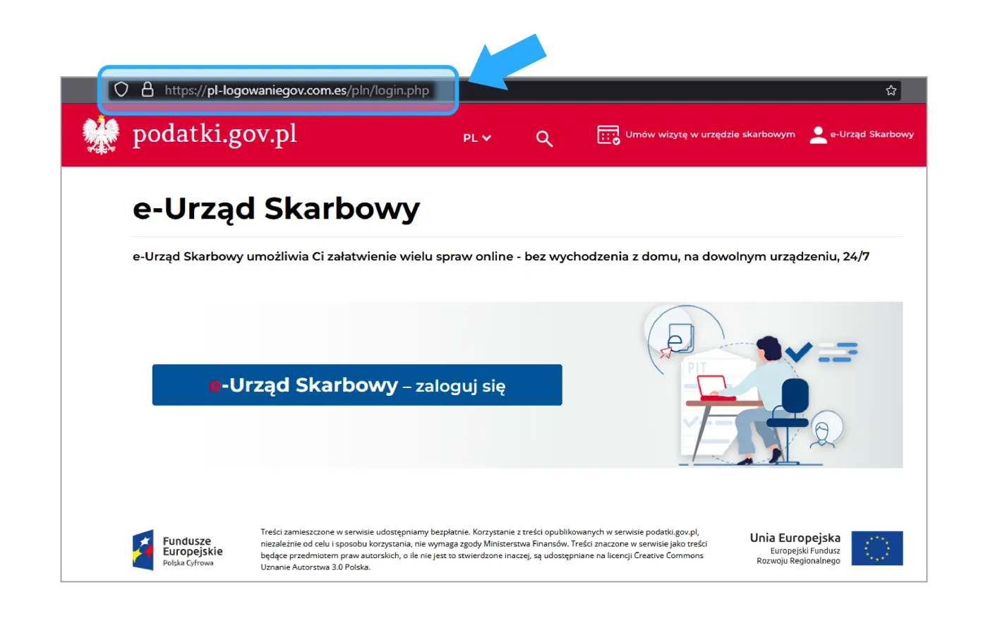 Cyberoszuści atakują w czasie rozliczeń podatkowych! Zobacz, jak wygląda fałszywa strona urzędu skarbowego.