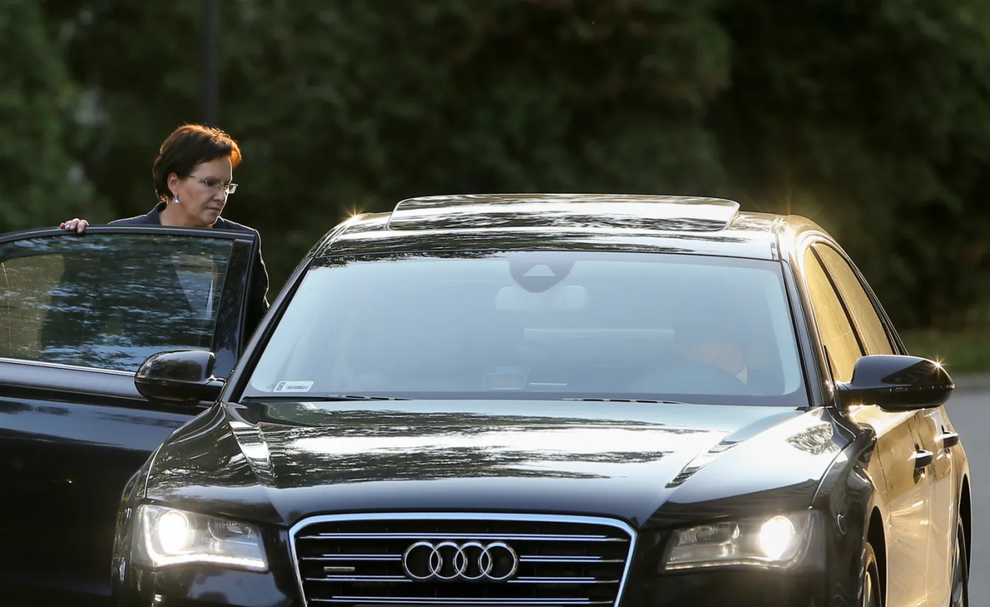 Warszawa, 03.09.2014. Marszałek Sejmu Ewa Kopacz opuszcza KPRM po zakończeniu posiedzenia Zarządu Krajowego PO.