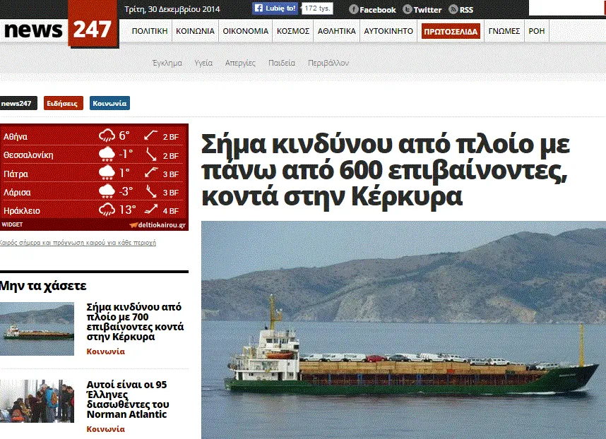 Statek na trasie z Grecji do Chorwacji nadał sygnał o uzbrojonych osobach