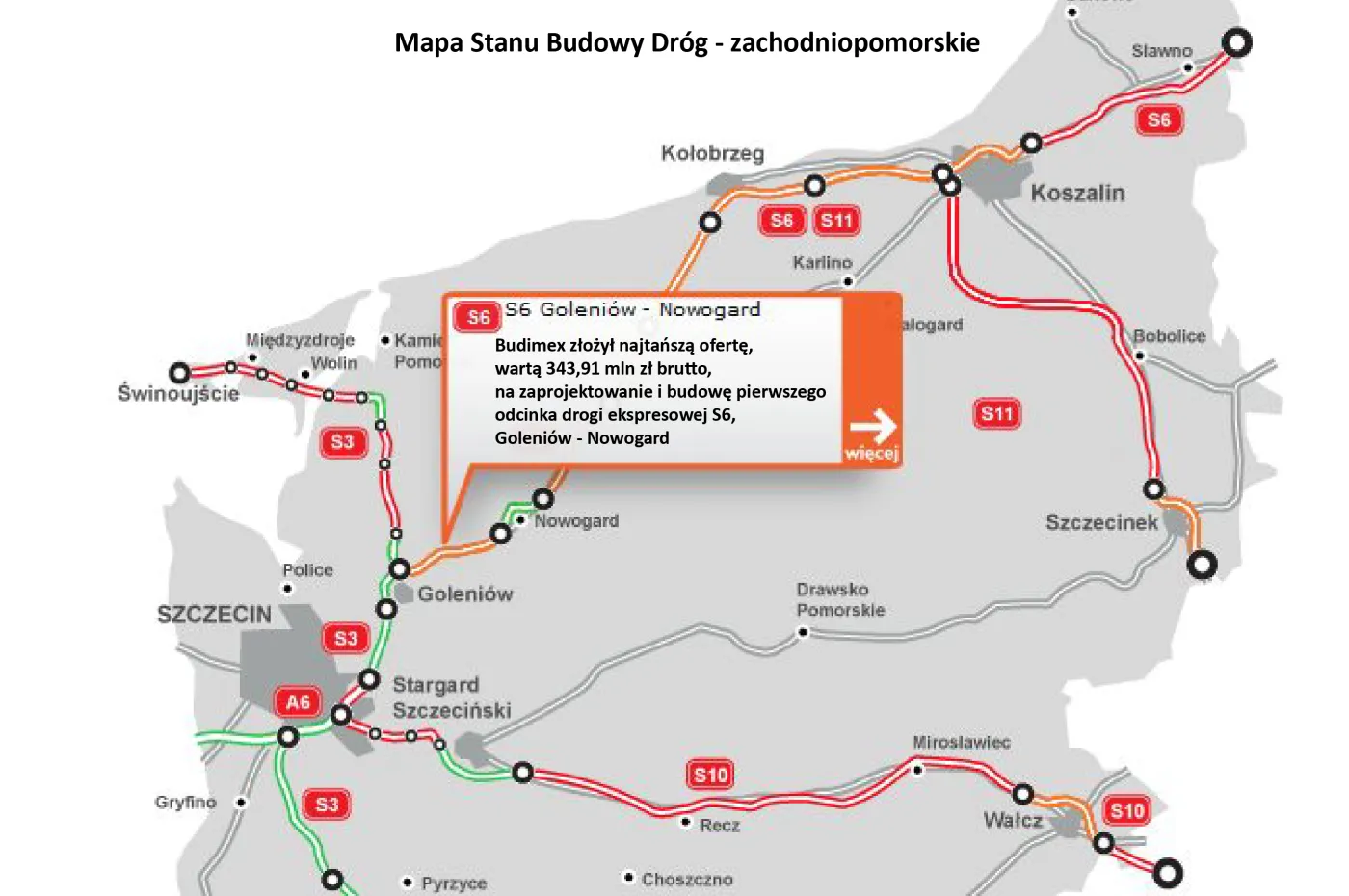 279,6 mln zł za pierwszy odcinek S6. Budimex zgarnia kontrakt