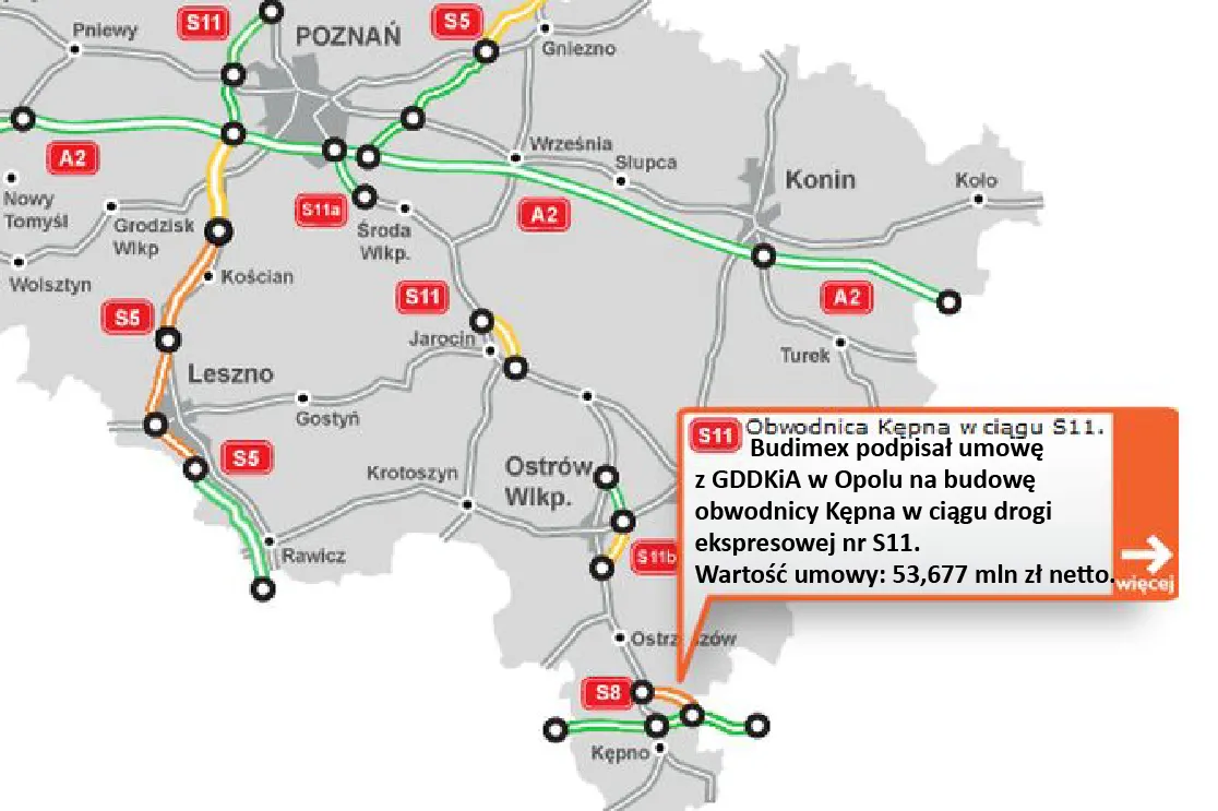 Budimex zrealizuje obwodnicę Kępna w ciągu drogi S11 za 53,68 mln zł netto