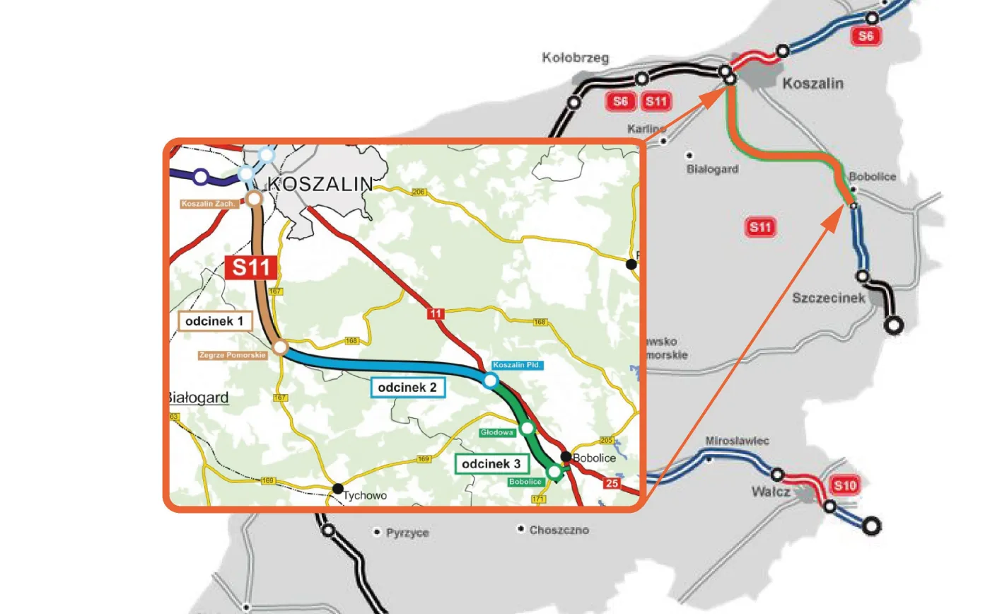 Ekspresówka S11 Koszalin-Bobolice. Już wiadomo, kto zbuduje trzy nowe odcinki [MAPA]