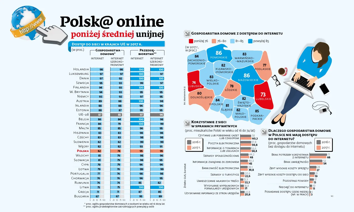 Polska jest ciągle internetowo zapóźniona w porównaniu do UE