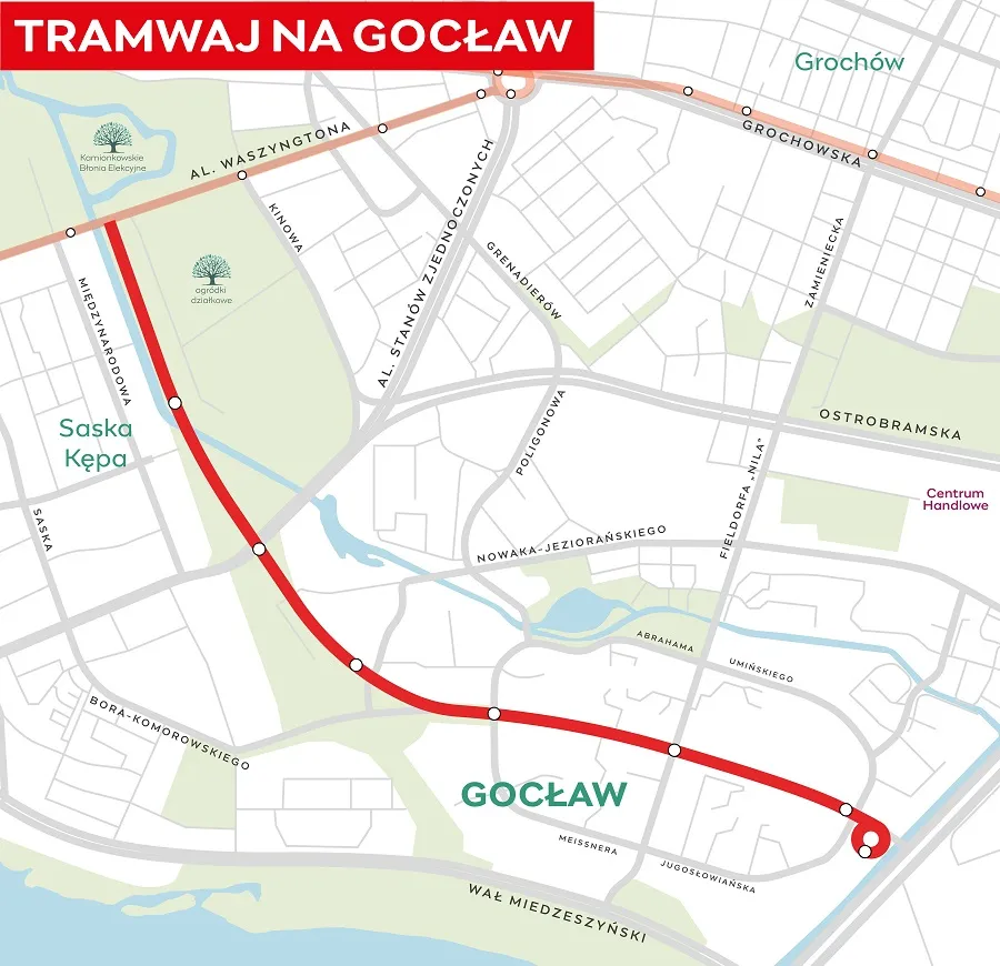 Tramwaj na Gocław - mapa