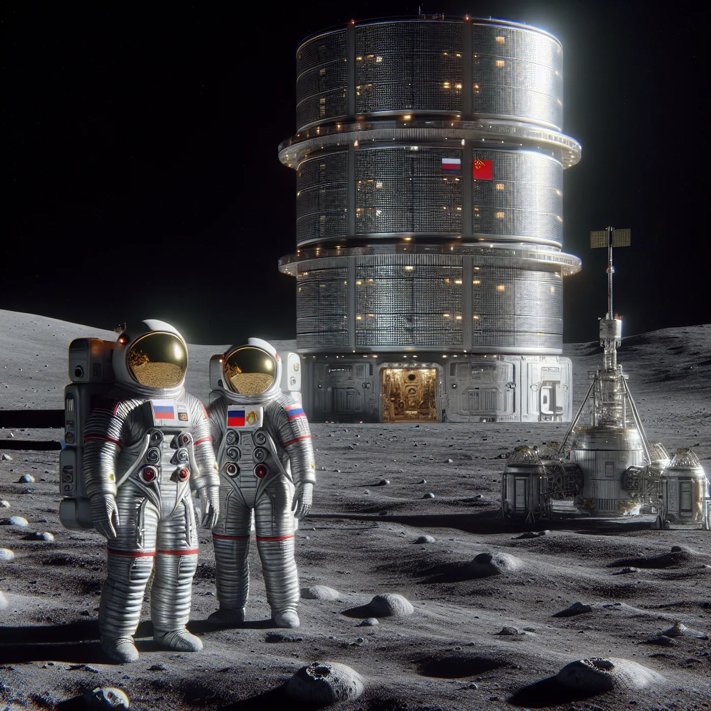 On,The,Lunar,Surface,,There,Are,Two,Cosmonauts,Wearing,Spacesuits
