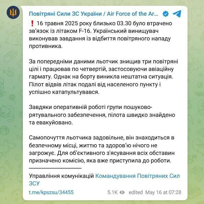Telegram stracenie F-16