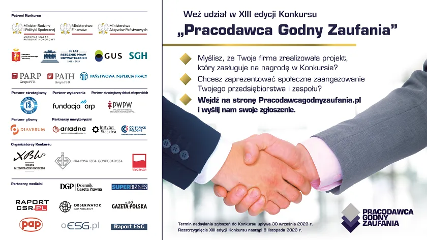 Umowa o pracę i stabilność zatrudnienia najważniejszą cechą dobrych pracodawców – do Konkursu „Pracodawca Godny Zaufania” trwa nabór do 30 września