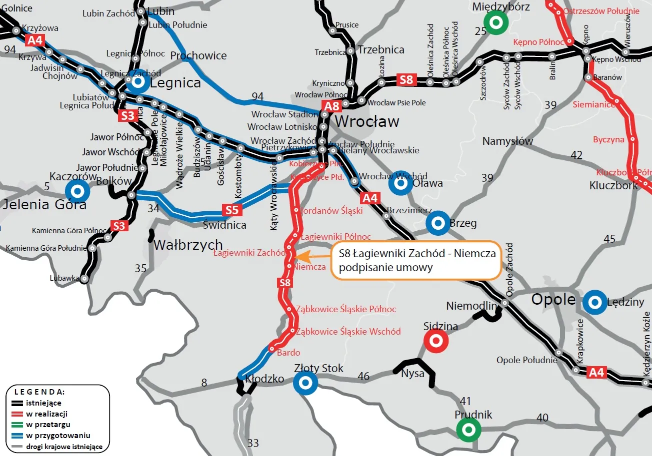 S8 zad. 4 odc. Łagiewniki-Niemcza mapa na podpisanie umowy