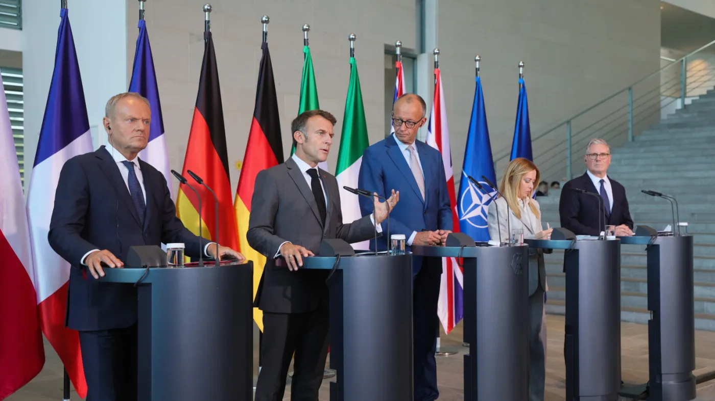 Giorgia Meloni, Friedrich Merz, Donald Tusk, Emmanuel Macron, Keir Starmer